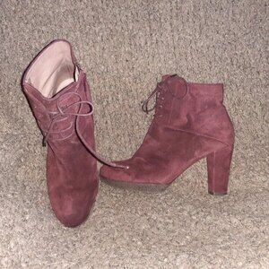 GADEA-Plum Suede Lace-Up/Side Zip-Ankle Booties-Block Heel-Sz 37-Near Mint